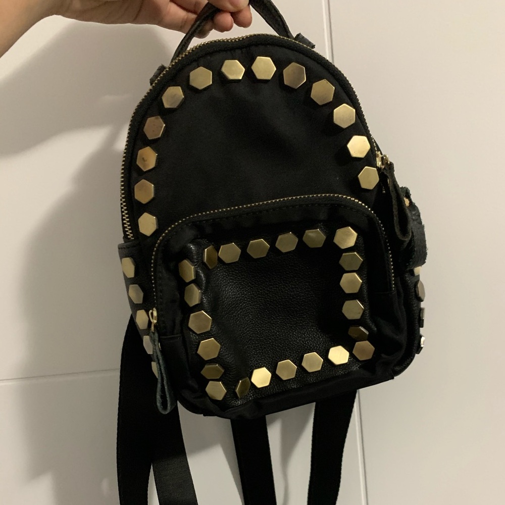 Mini nylon&leather with golden rivet backpack